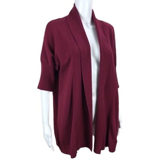 Chicos Cardigan Size 2 Sweater Angora Blend Open Front Cranberry EUC - Picture 1 of 10